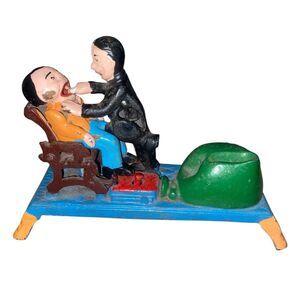 Vintage Cast Iron 'Dentist Pulling Tooth' Mechanical Coin Bank
